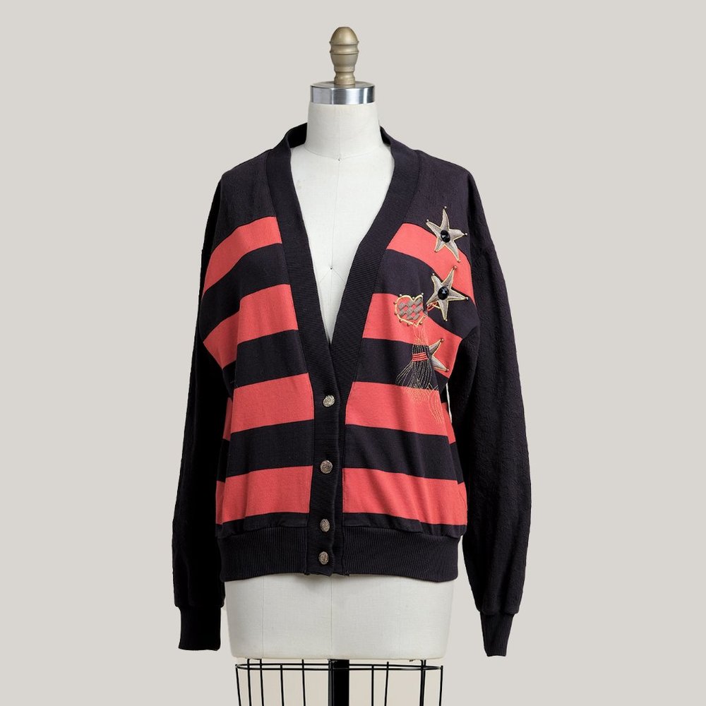80s Stars & Hearts Striped Cardigan